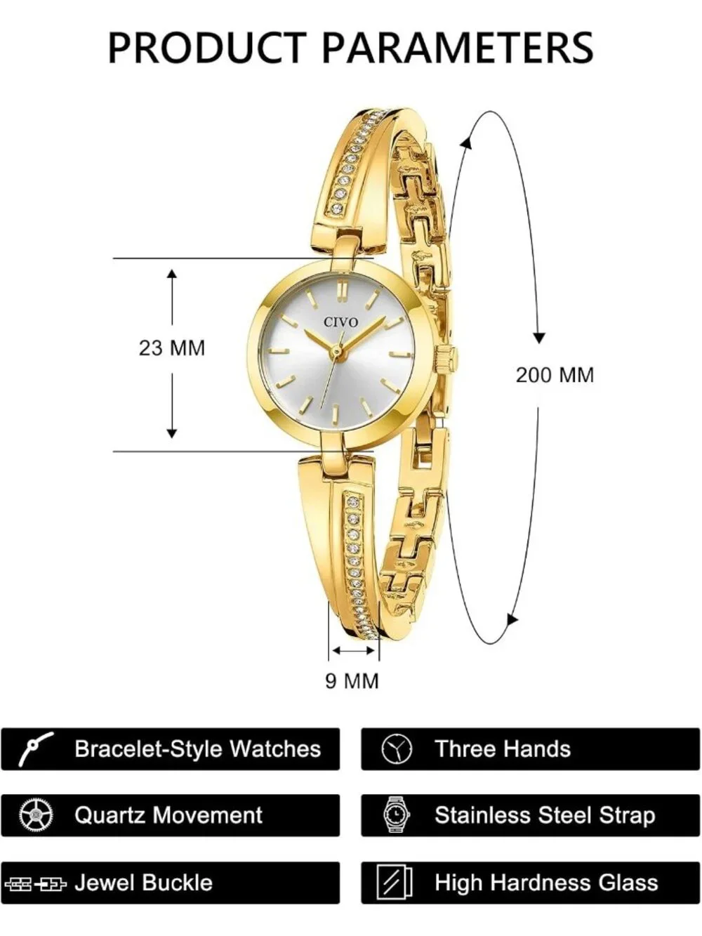 Women's Gold /Silver Diamond Bangle Stainless Steel Adjustable Casual Watches